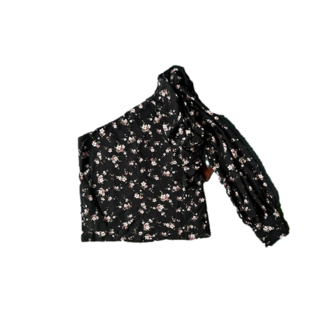 Bardot Sheer One Shoulder Black Floral Top NWT size Small - Picture 5 of 7